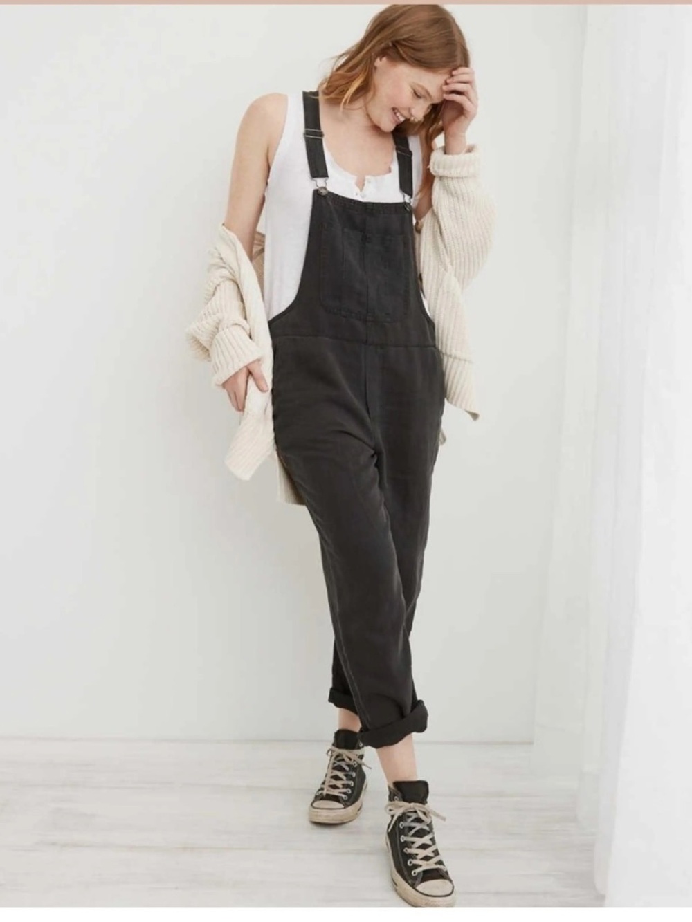 Aerie Twill Overalls Smoked Grey size XS